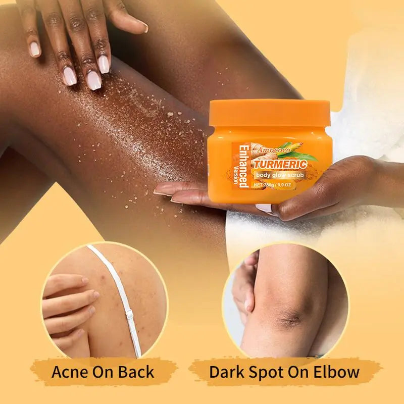 Amococo Turmeric Body Glow Scrub – Deep Exfoliate, Brighten & Moisturize, 9.9 oz / 280g