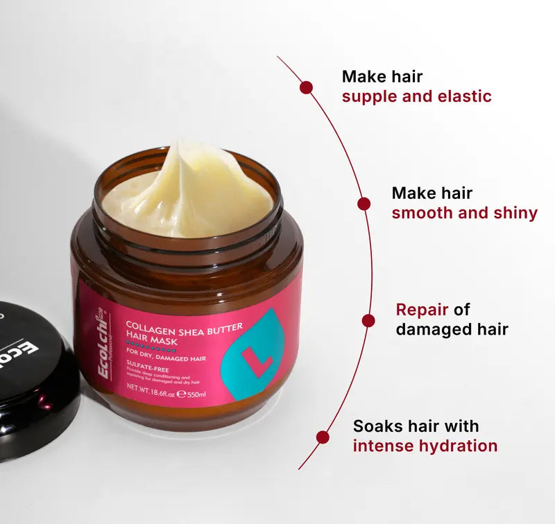 EcoLchi Collagen Shea Butter Hair Mask - suitable for hair damage, split hair, and tangled hair