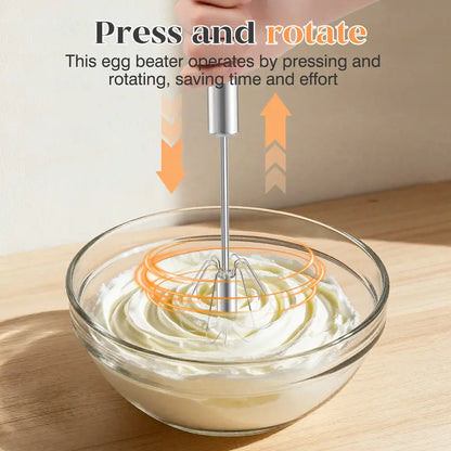 TOCOLES Semi-Automatic Stainless Steel Whisk – Hand-Push Rotary Egg Beater, Food-Grade Rust-Resistant, Riveted Construction, Easy to Clean, for Eggs Coffee & Cream