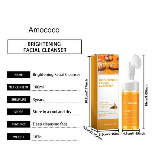 Amococo Turmeric Brightening Mousse Foam Facial Cleanser – Deep Cleansing for Oily Skin