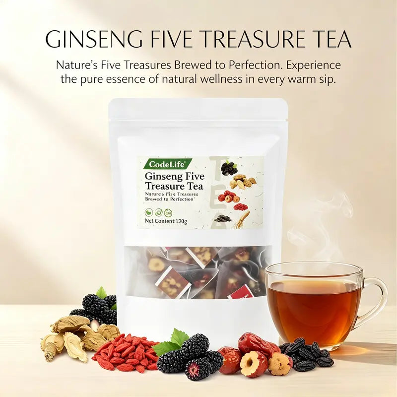 Ginseng Five Treasure Tea – Red Date Wolfberry Herbal Health Tea for Men (120g)