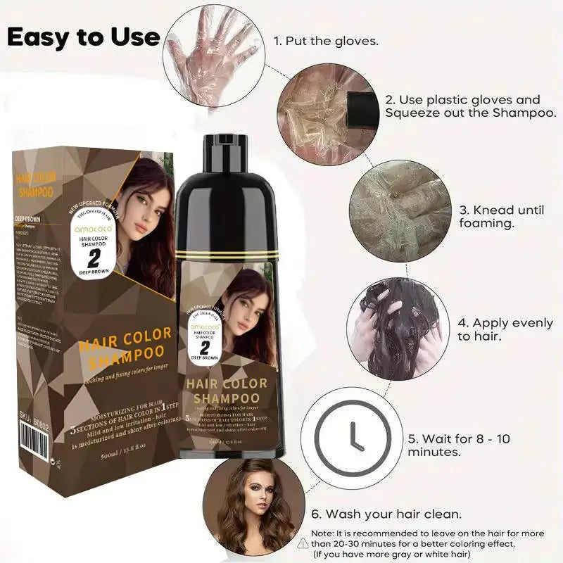 Amococo Hair Color Shampoo – 3-in-1 Quick Hair Dye with Plant Extracts, Fruity Aroma, Long-Lasting Color 500ml