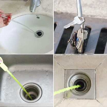 Flexible Drain Snake with 4-Claw Grabber – 78.74 Inch Bendable Spring Steel, Unclogs Hair & Grease, Retrieves Dropped Items, No Chemicals Needed
