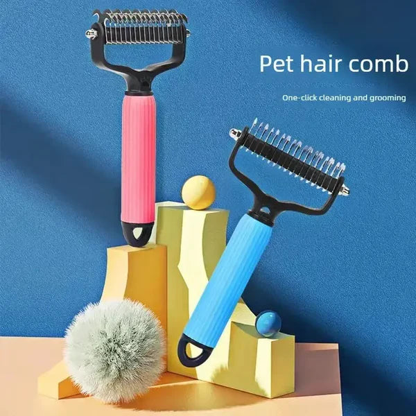 Pet Detangling Comb – Double-Sided Stainless Steel Spring Teeth, Dematting Grooming Tool for Dogs Cats Rabbits, Long & Short Hair