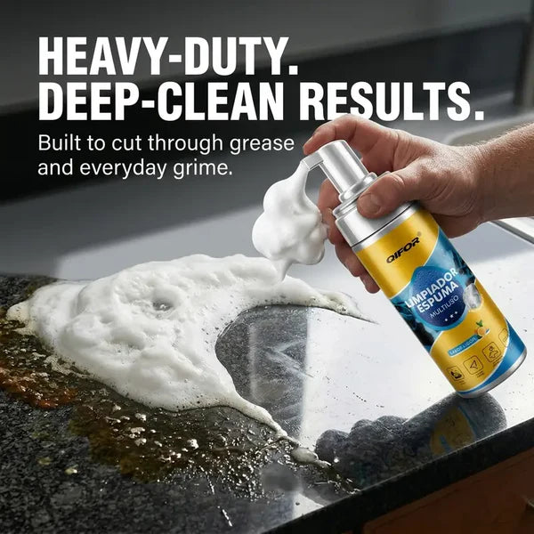 QIFOR Multi-Purpose Foam Cleaner – Heavy-Duty Grease & Stain Remover, Fresh Lemon Scent, Safe on Marble Car Bathroom Aluminum