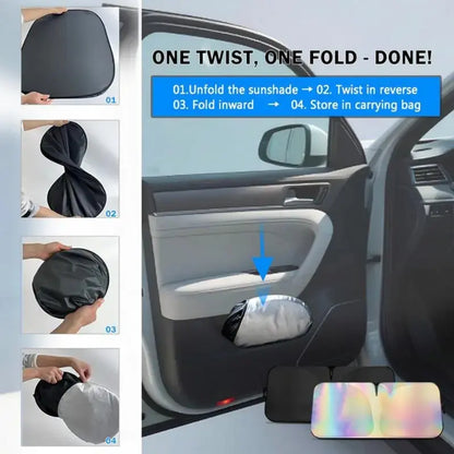 2PCS Holographic Car Windshield Sunshade – 99% UV Block, Triple-Layer Heat Shield, Foldable, Universal Fit for Cars SUVs Trucks
