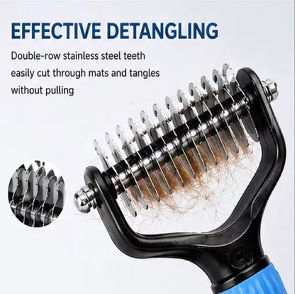 Pet Detangling Comb – Double-Sided Stainless Steel Spring Teeth, Dematting Grooming Tool for Dogs Cats Rabbits, Long & Short Hair