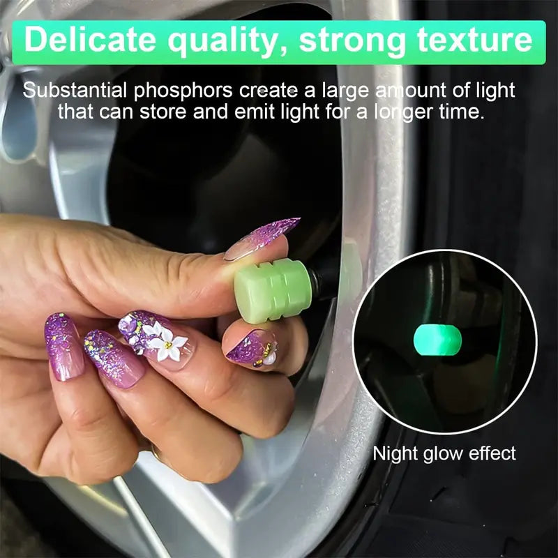 8PCS Luminous Tire Valve Stem Caps – Glow in the Dark, Leak-Proof, Corrosion Resistant, Universal for Car Truck SUV Motorcycle Bike (Green)
