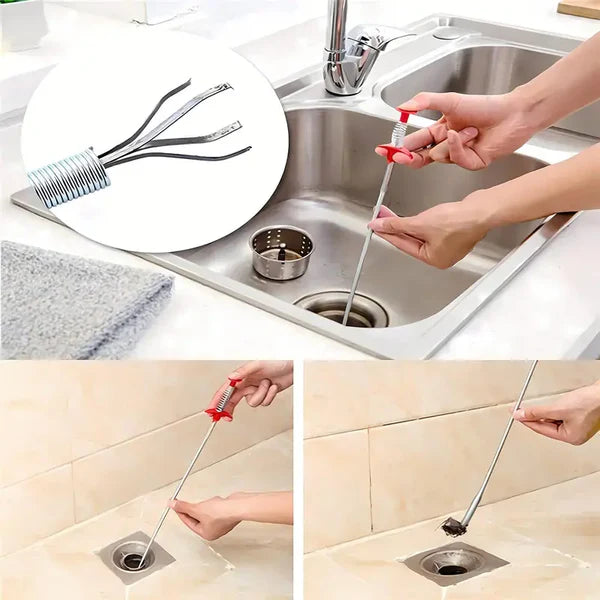 Flexible Drain Snake with 4-Claw Grabber – 78.74 Inch Bendable Spring Steel, Unclogs Hair & Grease, Retrieves Dropped Items, No Chemicals Needed