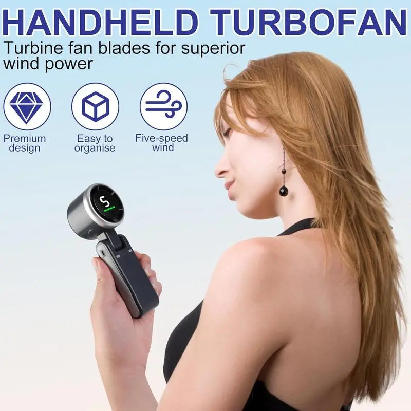 Portable Handheld Turbo Fan — 5-Speed, 4000mAh, 10H Battery Life, 3-in-1