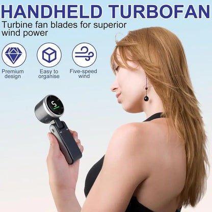 Portable Handheld Turbo Fan — 5-Speed, 4000mAh, 10H Battery Life, 3-in-1