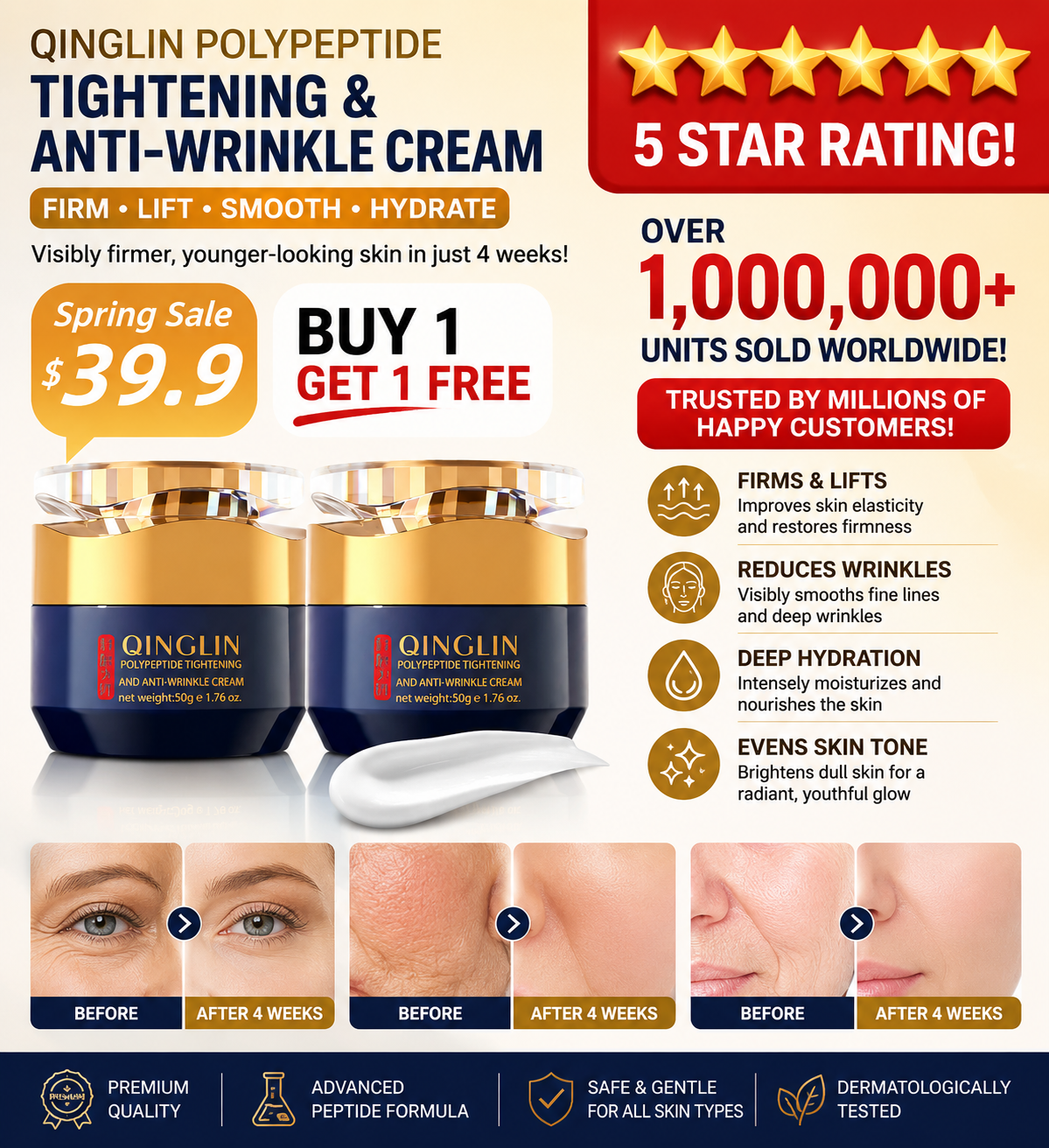 QINGLIN Polypeptide Tightening & Anti-Wrinkle Face Cream – Firms, Lifts & Hydrates 50g