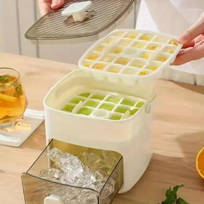 Ice Cube Maker with Storage Drawer – 48 Cubes Per Batch, One-Press Dispense, Double-Layer Silicone Tray, BPA-Free, Portable with Handle