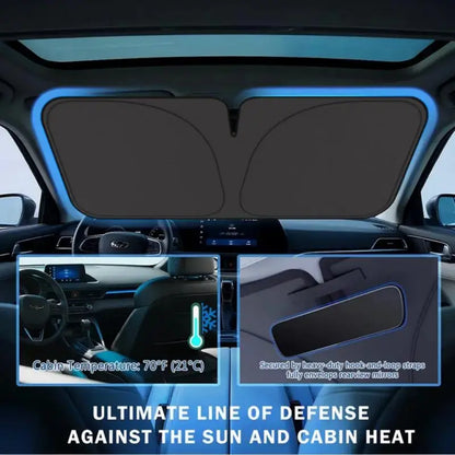 2PCS Holographic Car Windshield Sunshade – 99% UV Block, Triple-Layer Heat Shield, Foldable, Universal Fit for Cars SUVs Trucks