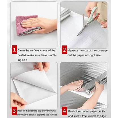 Aluminum Foil Kitchen Wallpaper – Self-Adhesive Oil-Proof Backsplash Contact Paper, Waterproof Heat-Resistant Cabinet Liner, 15.7×118 Inches, Cube Texture Silver