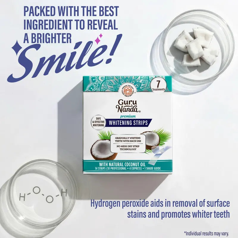 GuruNanda Premium Whitening Strips — 7-Day Treatment with Coconut Oil