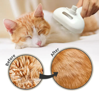 3-in-1 Steam Pet Brush – Self-Cleaning Grooming Comb for Dogs & Cats (White)