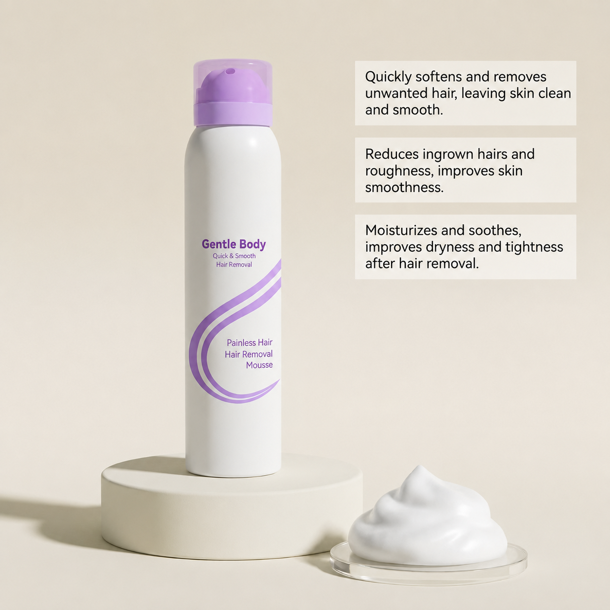 Gentle Body Painless Hair Removal Mousse – Fast-Acting Depilatory for Face, Legs & Bikini