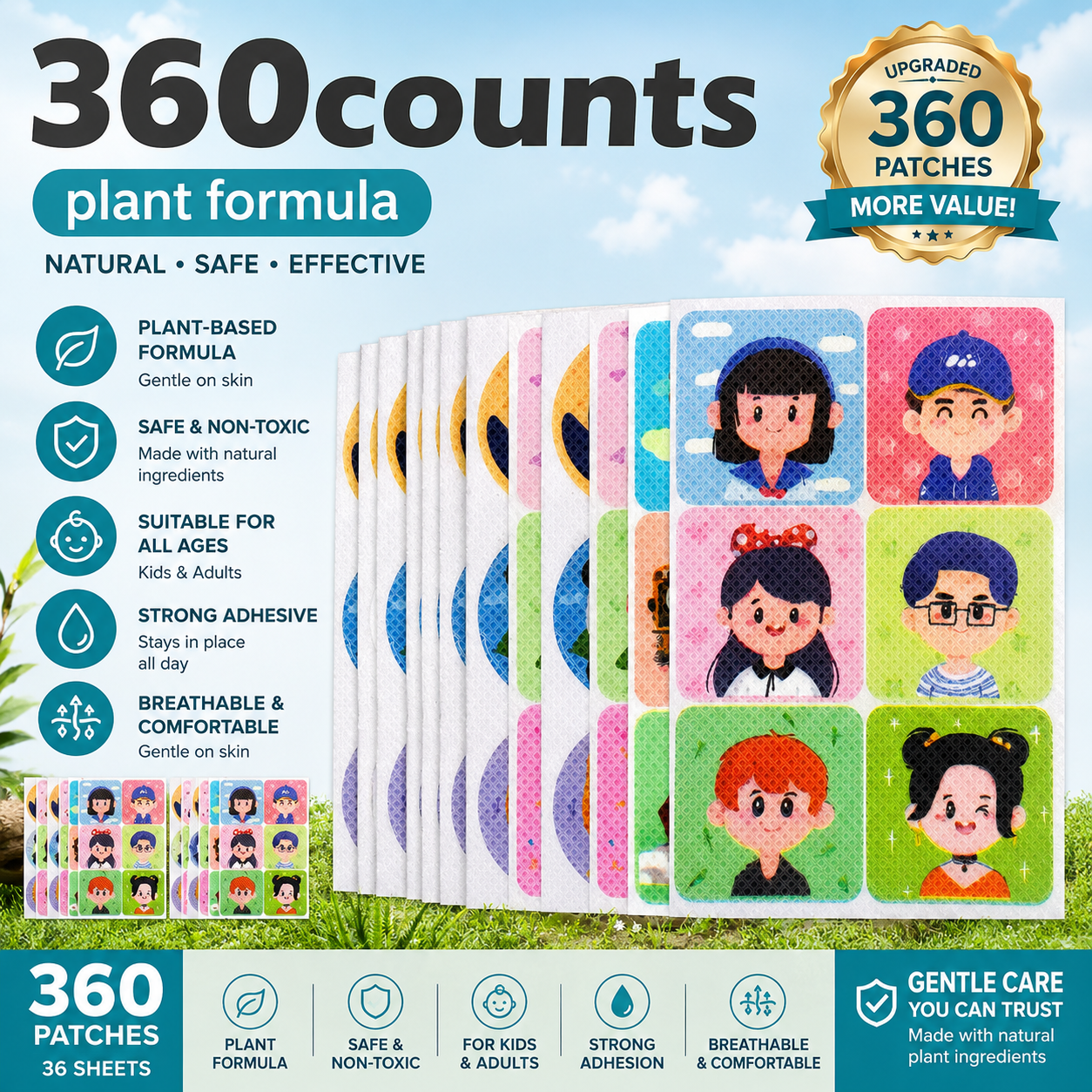 180-Count Mosquito Repellent Stickers for Kids – Cute Animal Design, Plant-Based Formula