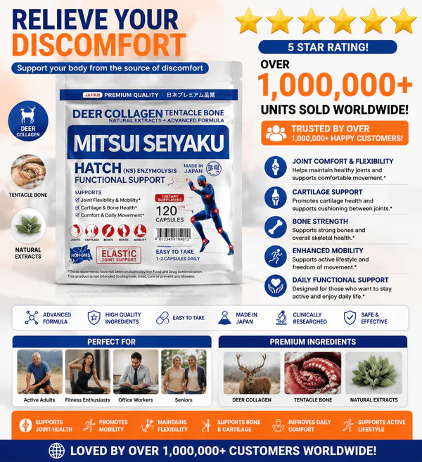 MITSUI SEIYAKU Joint Pain Relief Patches – 6 Patches/Bag, Deer Collagen & Tentacle Bone, Far Infrared Thermal, Natural Plant Extracts, Made in Japan
