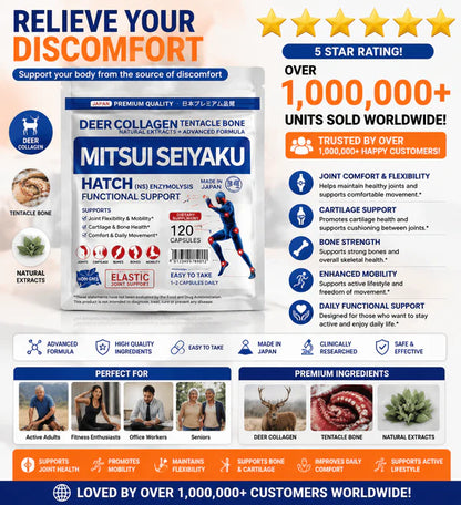MITSUI SEIYAKU Joint Pain Relief Patches – 6 Patches/Bag, Deer Collagen & Tentacle Bone, Far Infrared Thermal, Natural Plant Extracts, Made in Japan