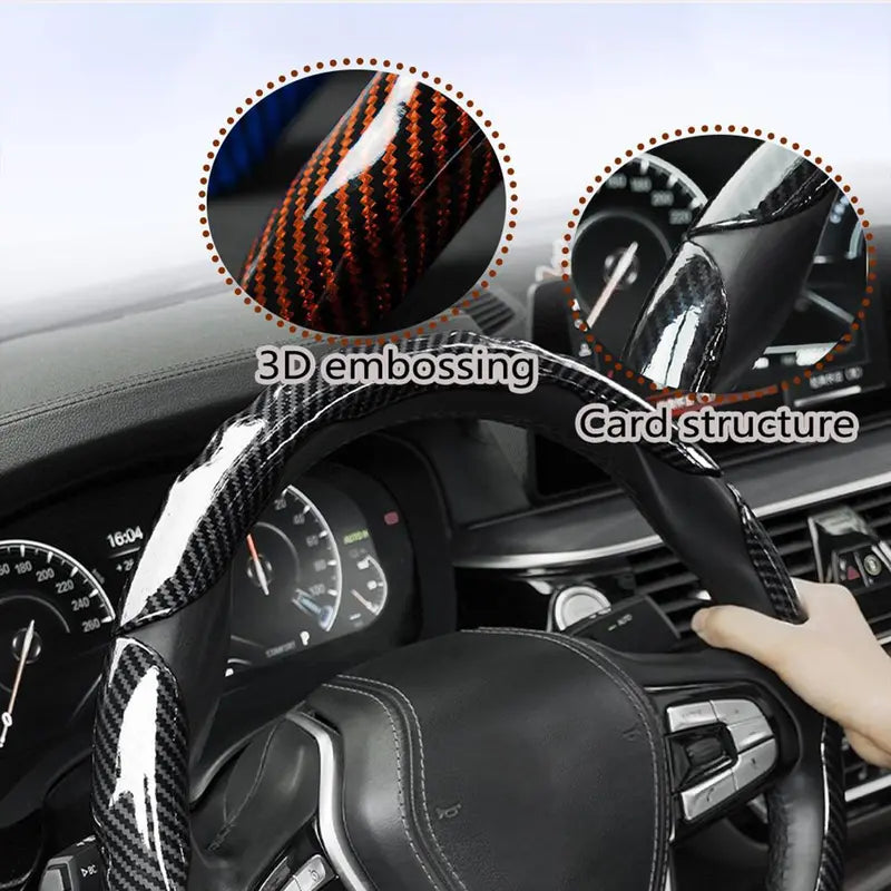 Carbon Fiber Steering Wheel Cover – Non-Slip Waterproof, 3D Embossing Card Structure, Ultra-Thin 6.46mm, Universal O-Type & D-Type Fit, 3 Colors