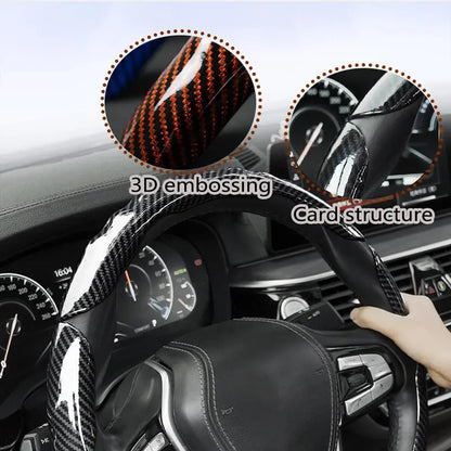 Carbon Fiber Steering Wheel Cover – Non-Slip Waterproof, 3D Embossing Card Structure, Ultra-Thin 6.46mm, Universal O-Type & D-Type Fit, 3 Colors