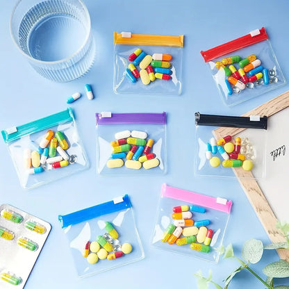 Clear Zipper Pill Storage Bag 7PCS – Reusable Portable Pill Organizer for Travel & Home, Medicine & Supplement Pouches