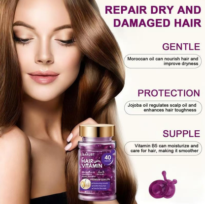 BARUBT Hair Vitamin Oil Capsules – 40 Capsules, Moroccan Oil, Jojoba Oil, Keratin, Vitamins A C E & Pro-B5, Repairs Dry Damaged Frizzy Hair