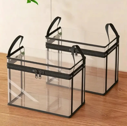 Large Clear Storage Box with Zipper Lid – Heavy-Duty Stackable Organizer, Dual Handles, for Home Camping Moving Books Clothes