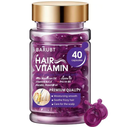 BARUBT Hair Vitamin Oil Capsules – 40 Capsules, Moroccan Oil, Jojoba Oil, Keratin, Vitamins A C E & Pro-B5, Repairs Dry Damaged Frizzy Hair