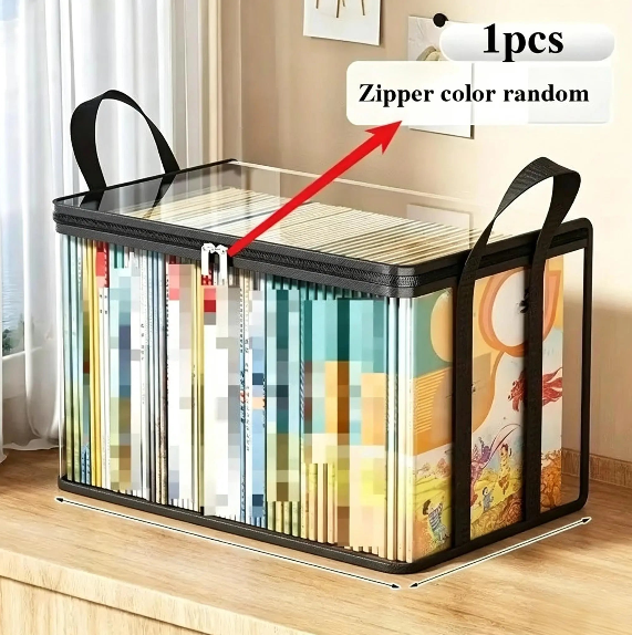 Large Clear Storage Box with Zipper Lid – Heavy-Duty Stackable Organizer, Dual Handles, for Home Camping Moving Books Clothes