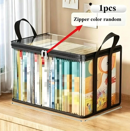 Large Clear Storage Box with Zipper Lid – Heavy-Duty Stackable Organizer, Dual Handles, for Home Camping Moving Books Clothes