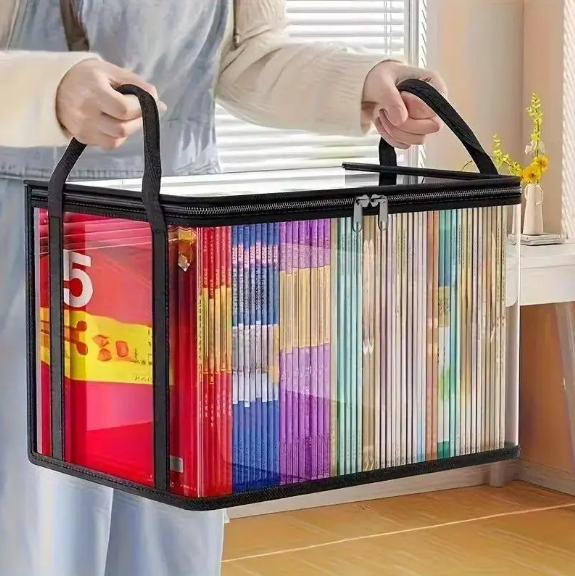 Large Clear Storage Box with Zipper Lid – Heavy-Duty Stackable Organizer, Dual Handles, for Home Camping Moving Books Clothes
